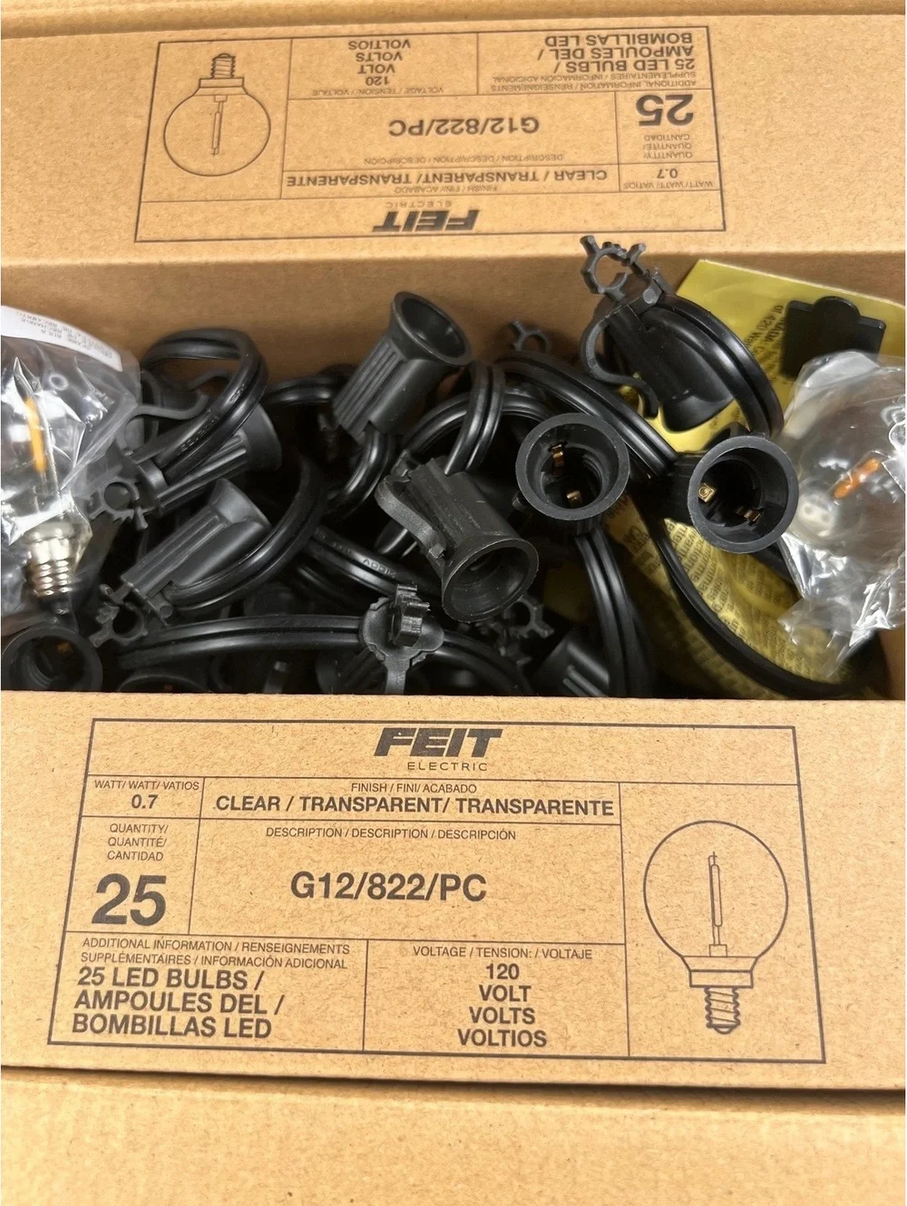 FEIT Electric 15.2m/50ft Café String Lights with 50 Clear Bulbs + 2 Spare